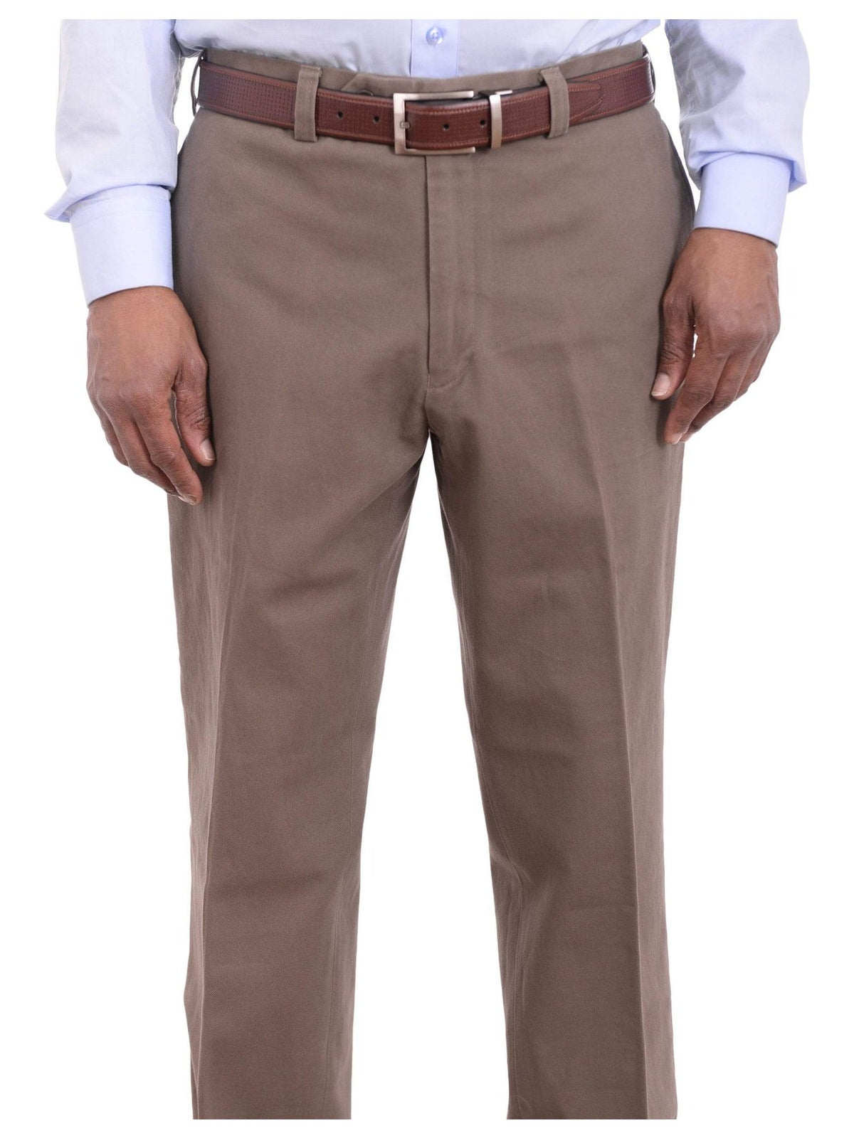 Ralph Lauren Classic Fit Solid Taupe Flat Front Washable Cotton Khaki Pants - The Suit Depot