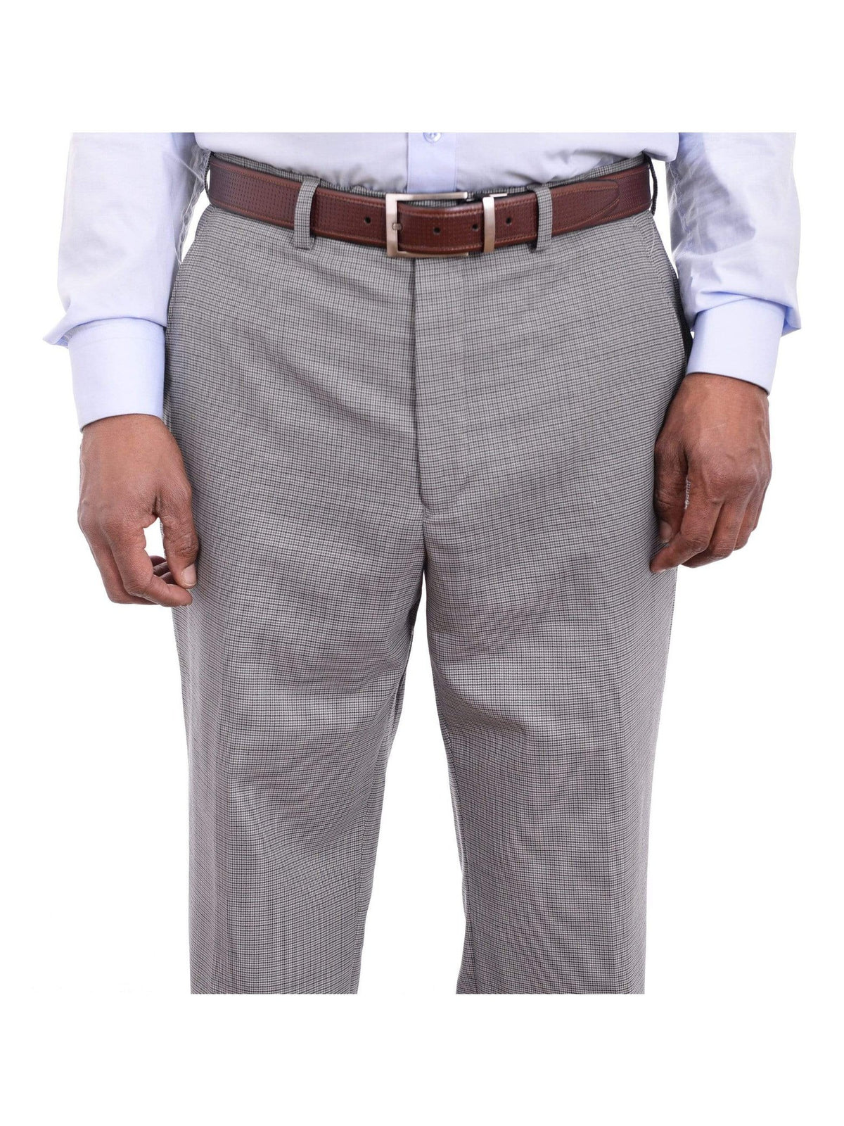 Ralph Lauren Classic Fit Gray Blue Mini Check Flat Front Wool Dress Pants - The Suit Depot