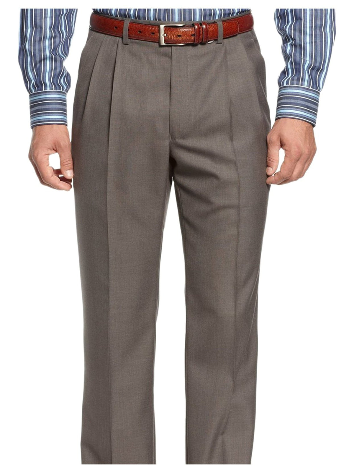 Ralph Lauren Classic Fit Taupe Textured Double Pleated Washable Dress Pants - The Suit Depot