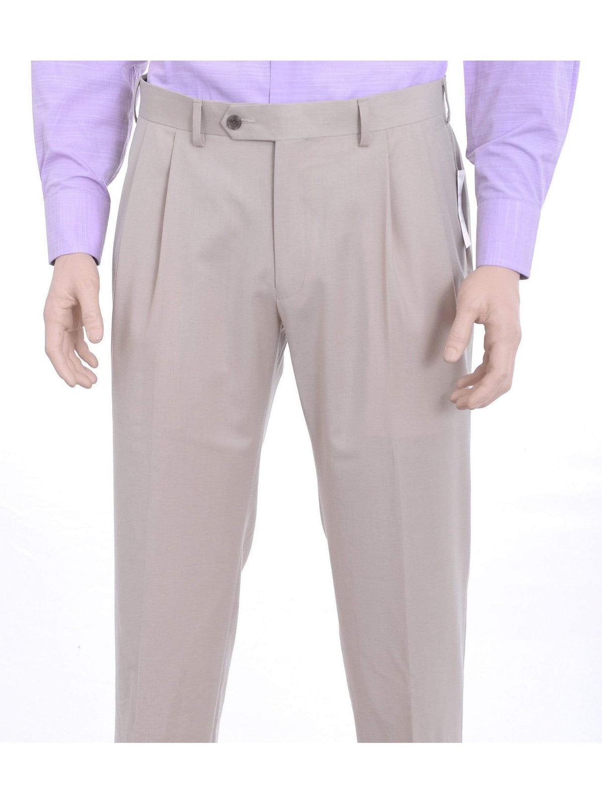Ralph Lauren Classic Fit Solid Beige Washable Double Pleated Dress Pants - The Suit Depot