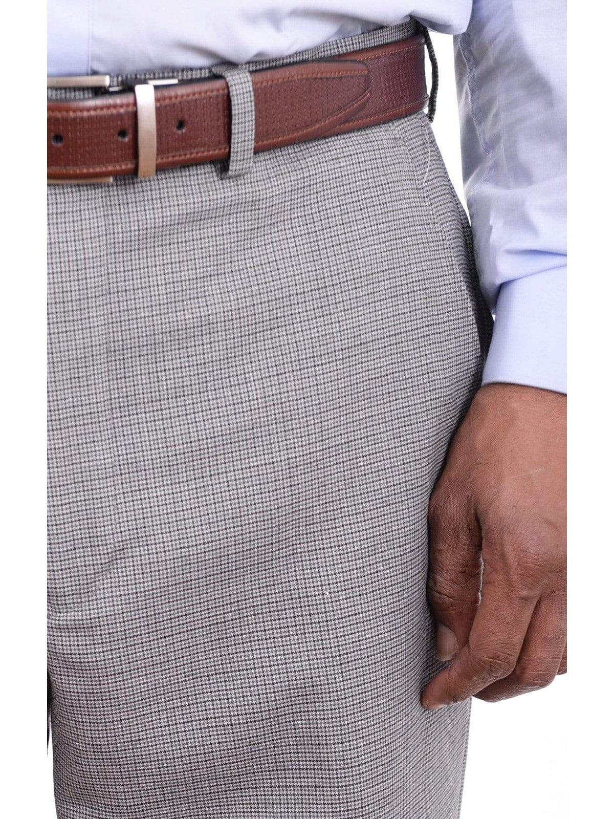 Ralph Lauren Classic Fit Gray Blue Mini Check Flat Front Wool Dress Pants - The Suit Depot