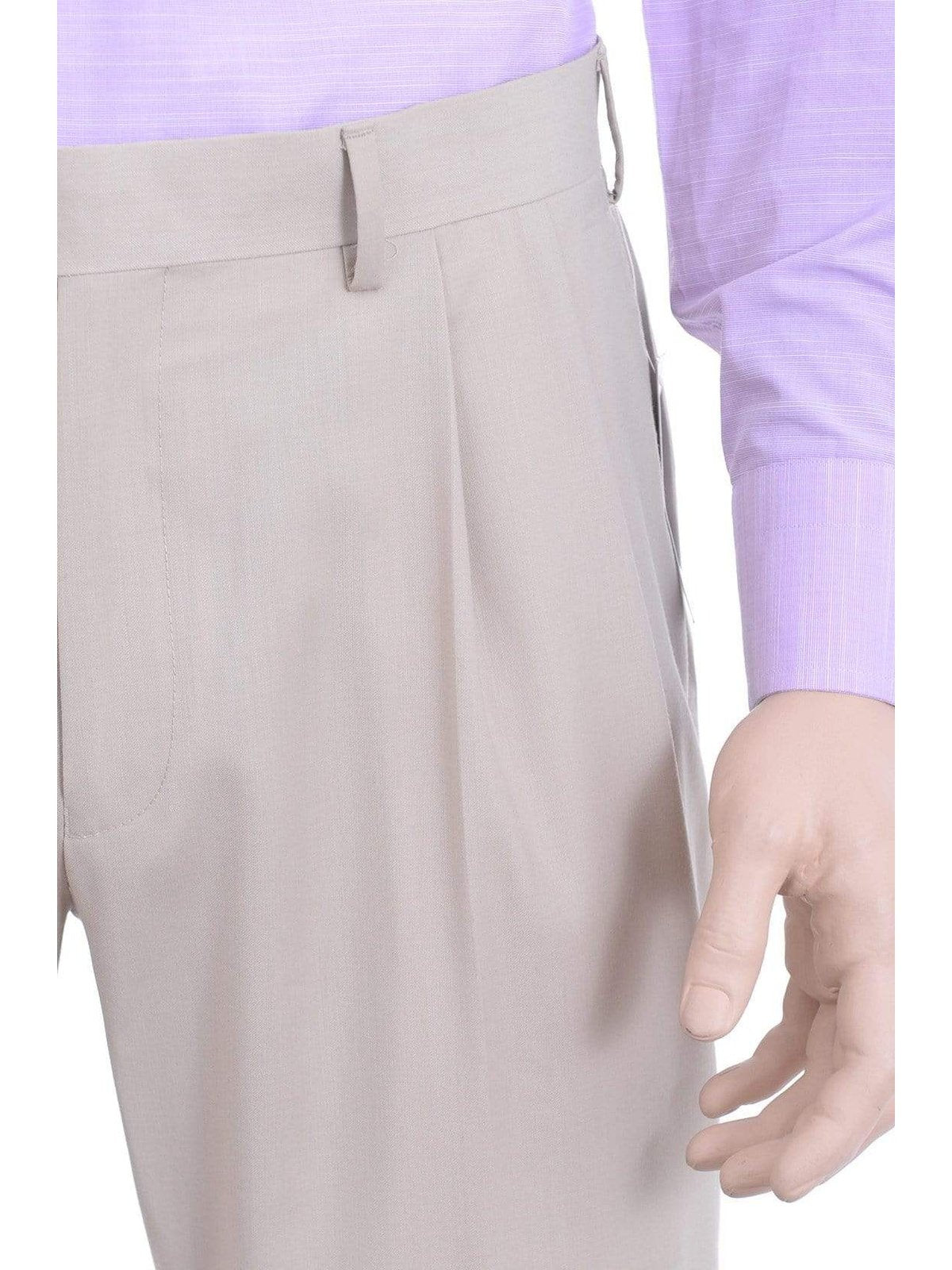 Ralph Lauren Classic Fit Solid Beige Washable Double Pleated Dress Pants - The Suit Depot