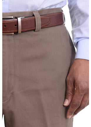 Ralph Lauren Classic Fit Solid Taupe Flat Front Washable Cotton Khaki Pants - The Suit Depot