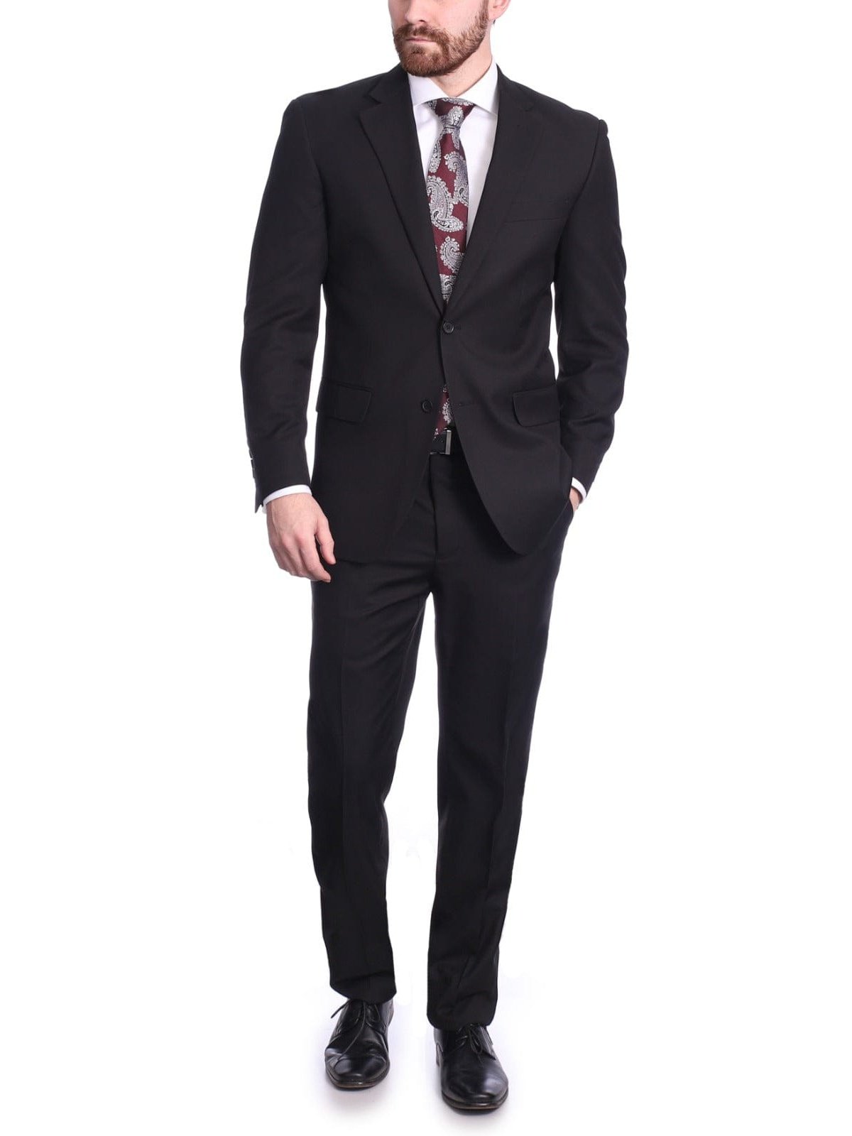Raphael Bestselling Items Raphael Men&#39;s Regular Classic Fit Solid Black 2 Button Mens Wool-touch Suit