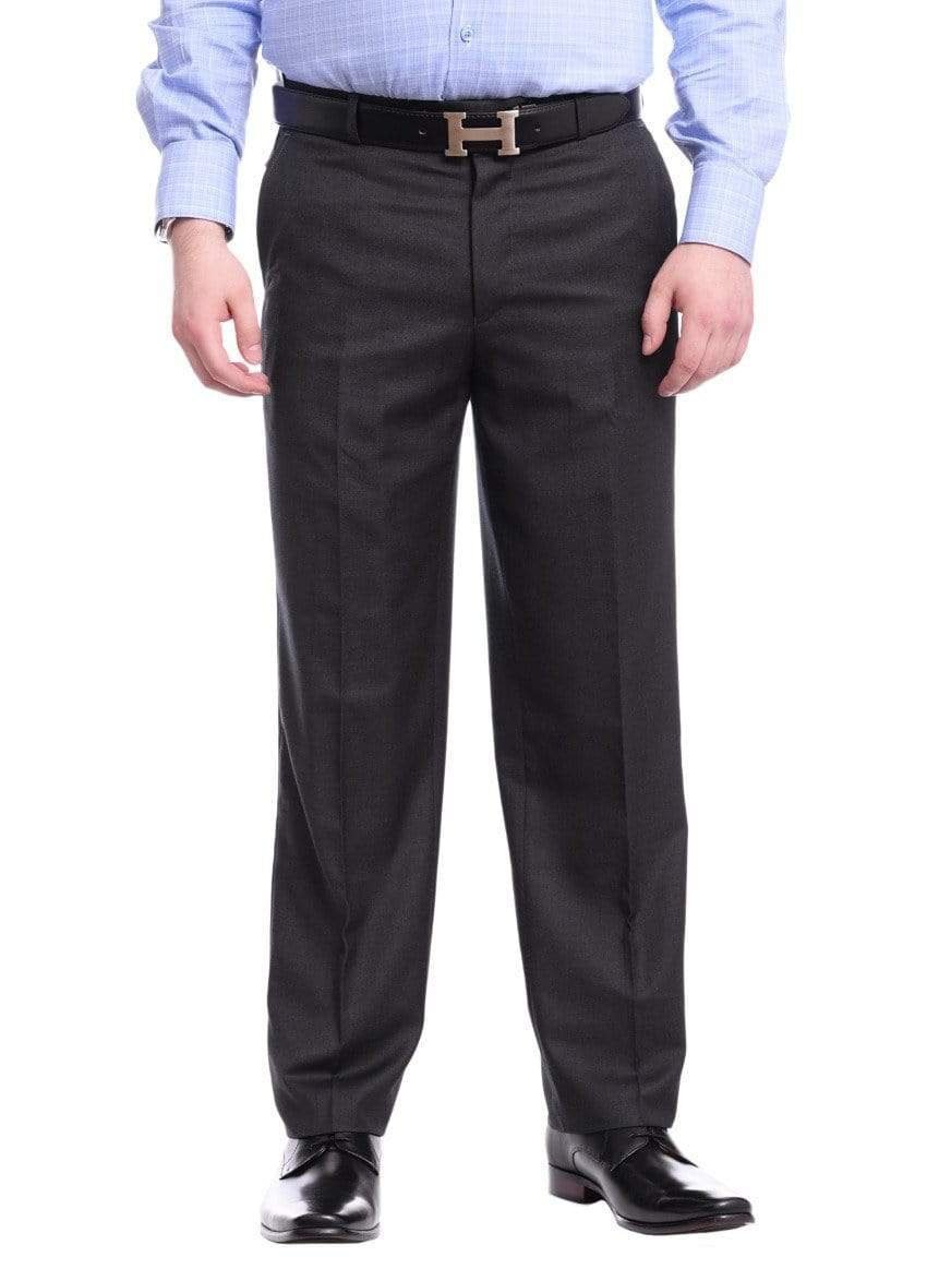 Raphael PANTS 48W Raphael Men's Washable Flat Front Classic Fit Gray Dress Pants