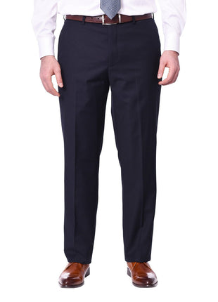 Raphael PANTS Mens Classic Fit Solid Navy Blue Flat Front Washable Prehemmed Dress Pants