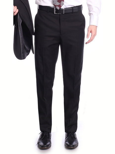 Raphael Classic Fit Solid Black Flat Front Washable Prehemmed Dress Pants, 29 / 28X29 / 28