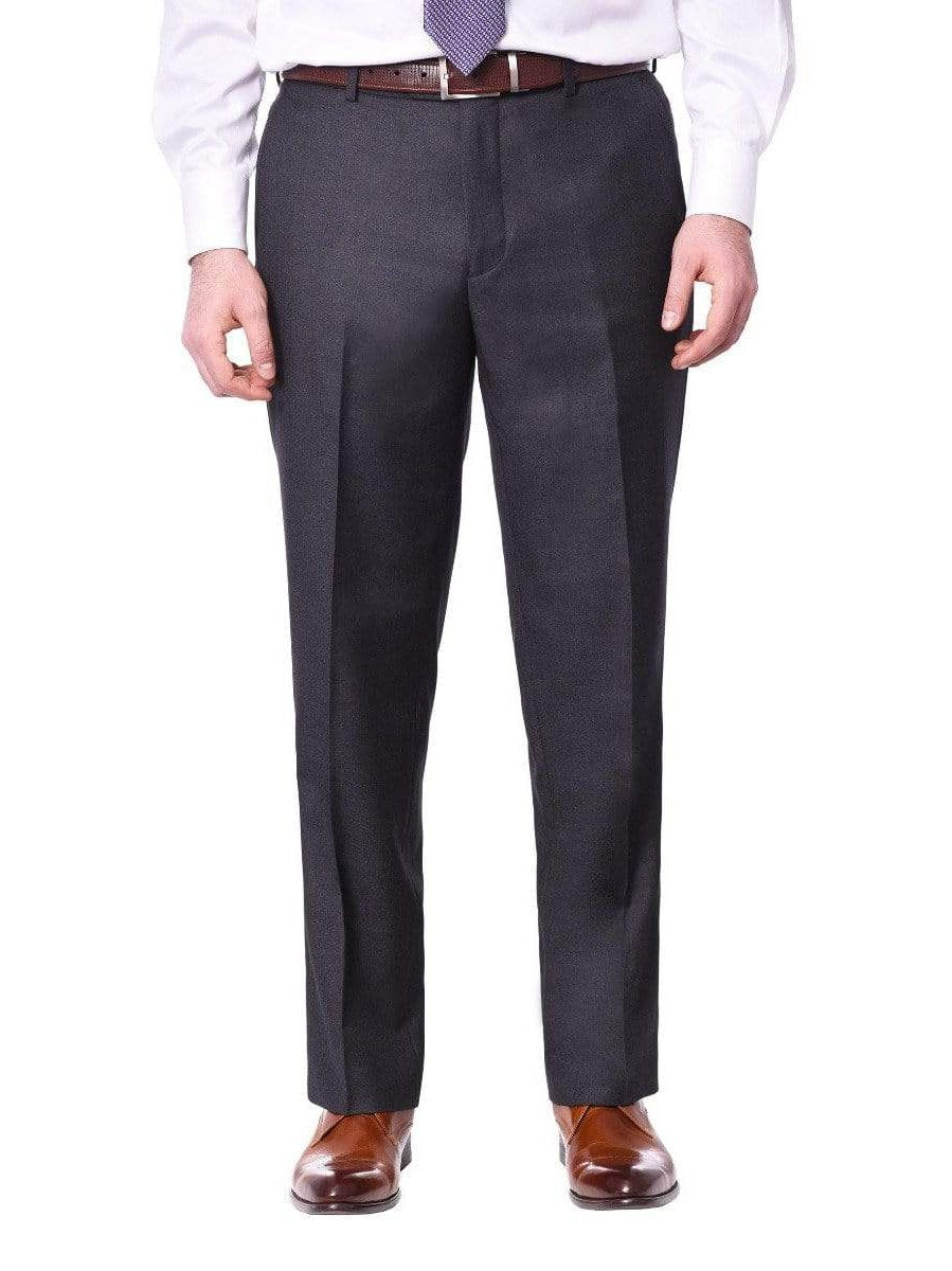 Raphael PANTS Raphael Classic Fit Solid Charcoal Gray Single Pleated Washable Dress Pants