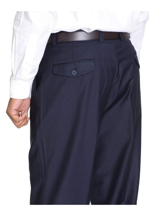 Raphael Classic Fit Solid Navy Blue Pleated Washable Dress Pants - The Suit Depot