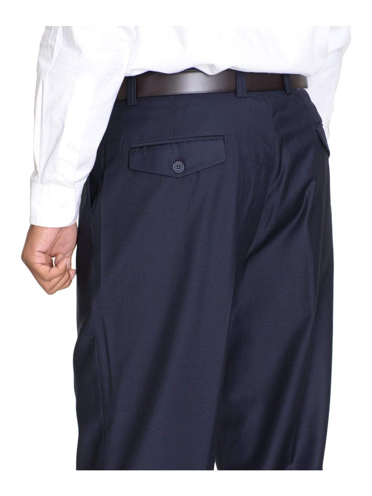 Raphael Classic Fit Solid Navy Blue Pleated Washable Dress Pants