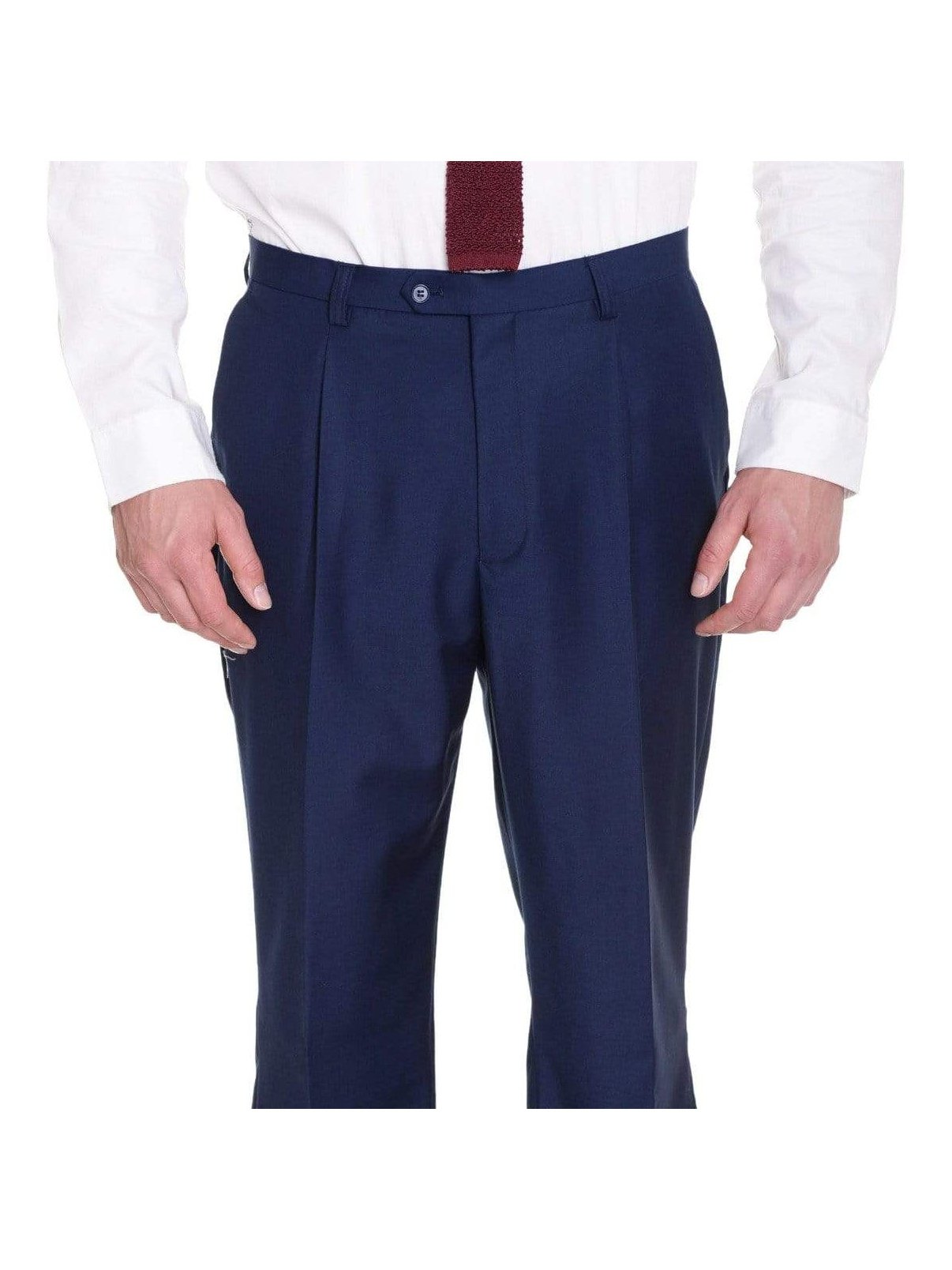 Raphael Classic Fit Solid Navy Blue Single Pleated Pants