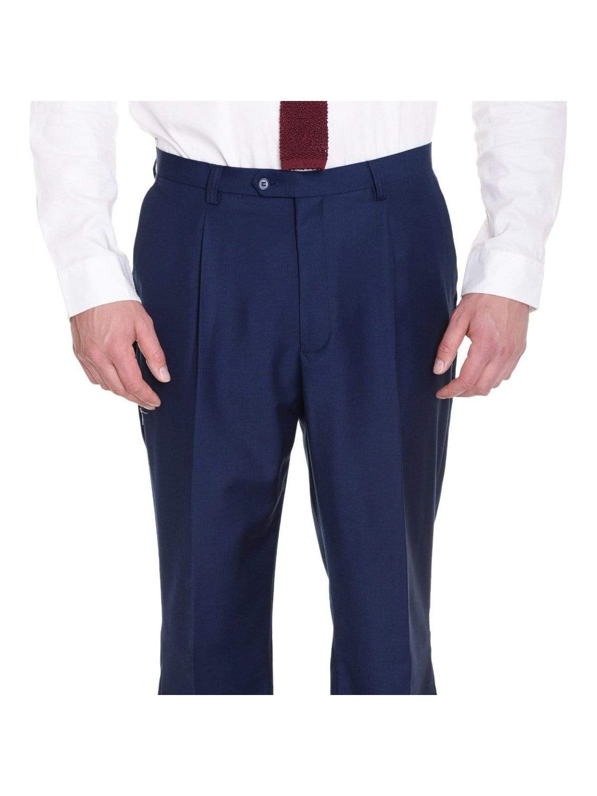 mens navy blue pleated dress pants Raphael Classic Fit Solid Navy Blue Single Pleated Pants, 32