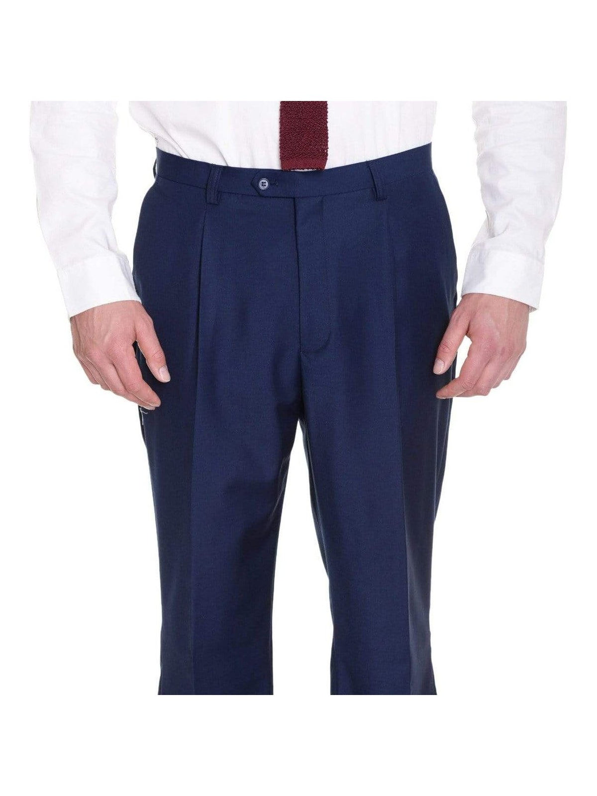 Raphael Classic Fit Solid Navy Blue Single Pleated Pants - The Suit Depot