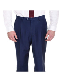 Thumbnail for Raphael Classic Fit Solid Navy Blue Single Pleated Pants - The Suit Depot