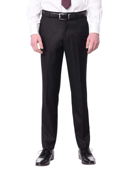 Raphael Men's Washable Flat Front Slim Fit Black Dress Pants, Black / 28