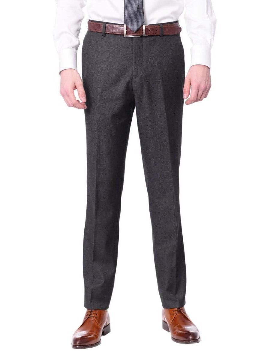 Raphael Men's Washable Flat Front Slim Fit Gray Dress Pants - The Suit Depot