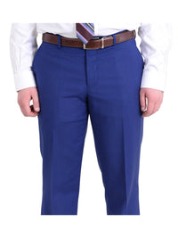 Thumbnail for Raphael PANTS Raphael Mens Solid French Blue Slim Fit Flat Front Dress Pants