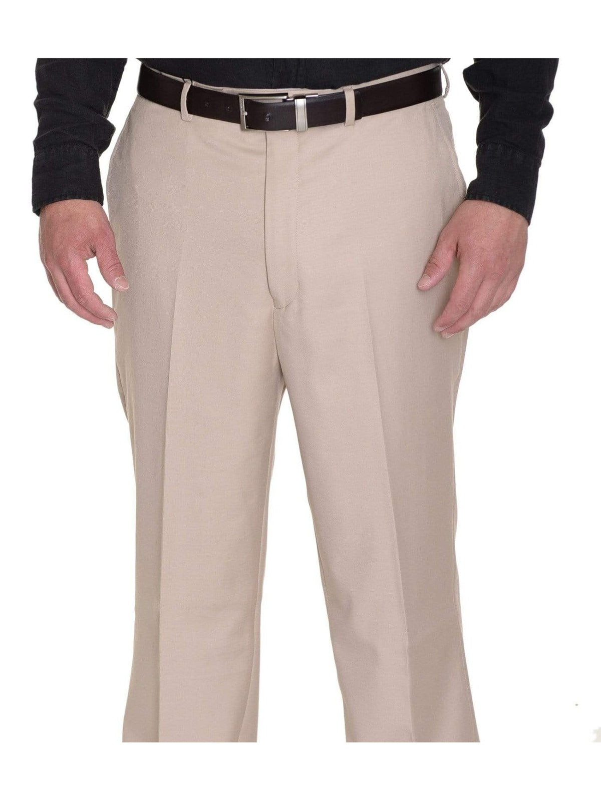 Raphael Solid Tan Flat Front Dress Pants - The Suit Depot
