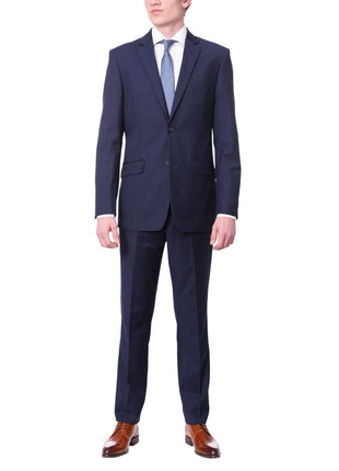 Raphael SUITS Men's Raphael Regular Fit Solid Blue Two Button 2 Piece Suit Jacket & Pants