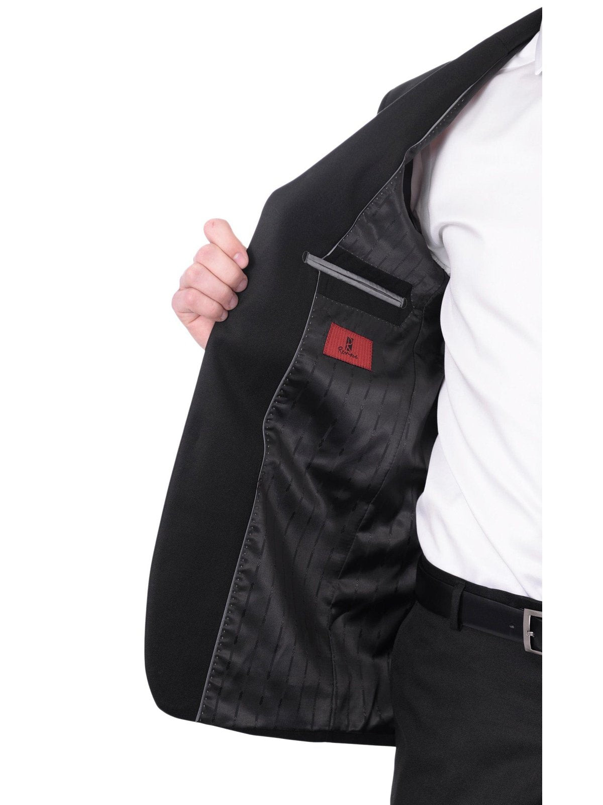Raphael SUITS Raphael Mens Solid Black Slim Fit 2 Button Suit