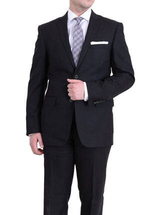 Raphael TWO PIECE SUITS 34S Men's Raphael Slim Fit Solid Black Textured Two Button Wool 2 Piece Formal Suit