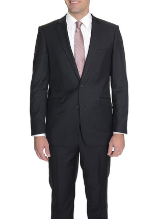 Raphael TWO PIECE SUITS 34S Men's Raphael Slim Fit Solid Black Two Button Wool 2 Piece Formal Business Suit