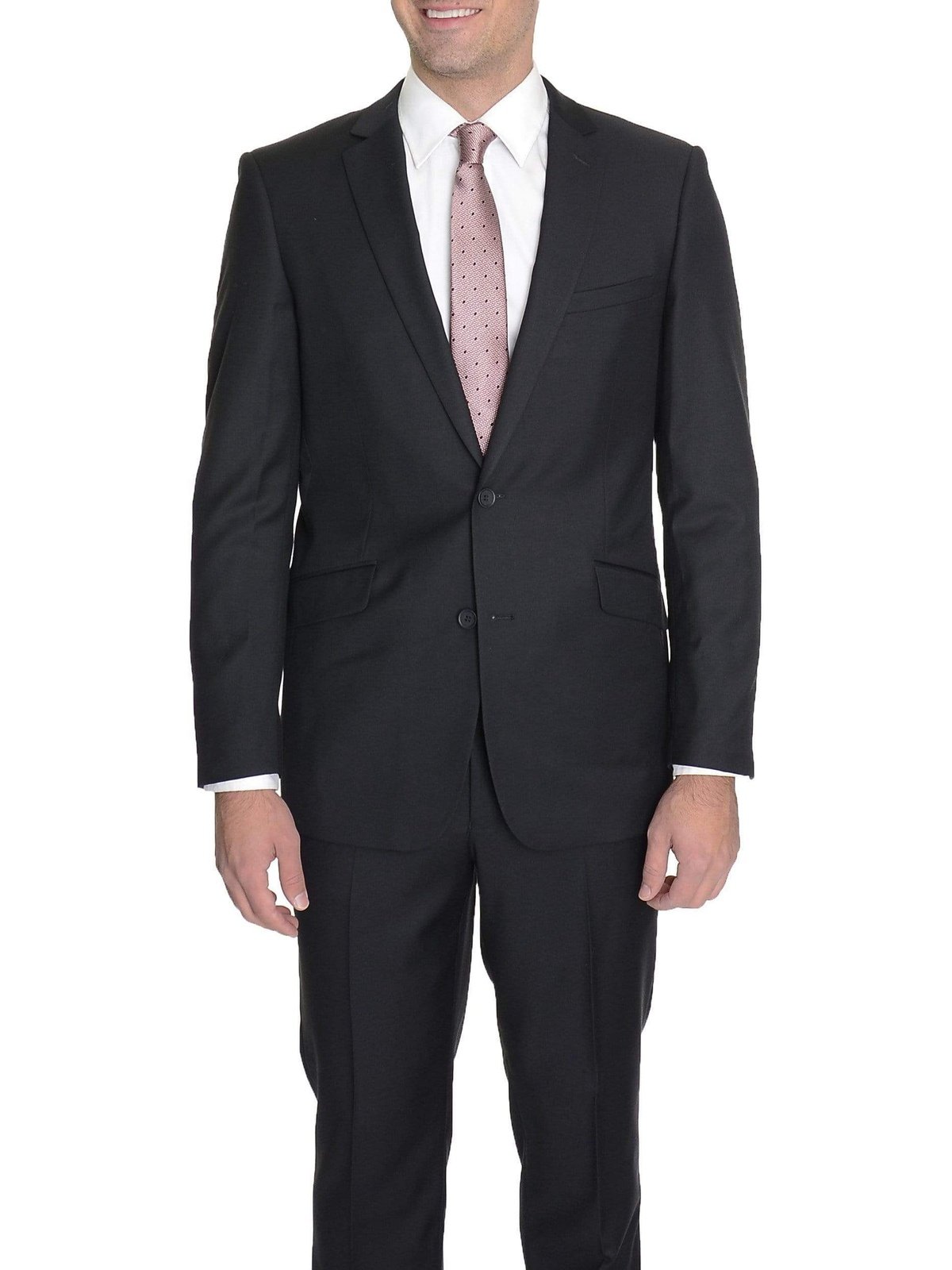 Raphael TWO PIECE SUITS 34S Men&#39;s Raphael Slim Fit Solid Black Two Button Wool 2 Piece Formal Business Suit