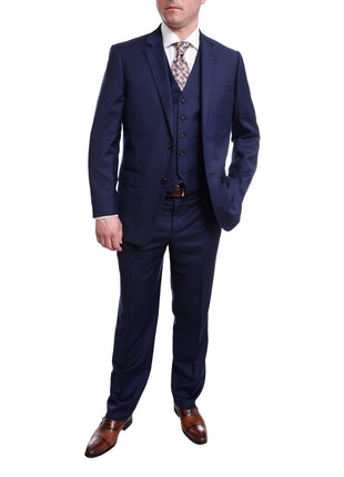 Raphael TWO PIECE SUITS 36S Men's Raphael Classic Fit Solid Navy Blue 2 Button 3 Piece 100% Wool Vested Suit