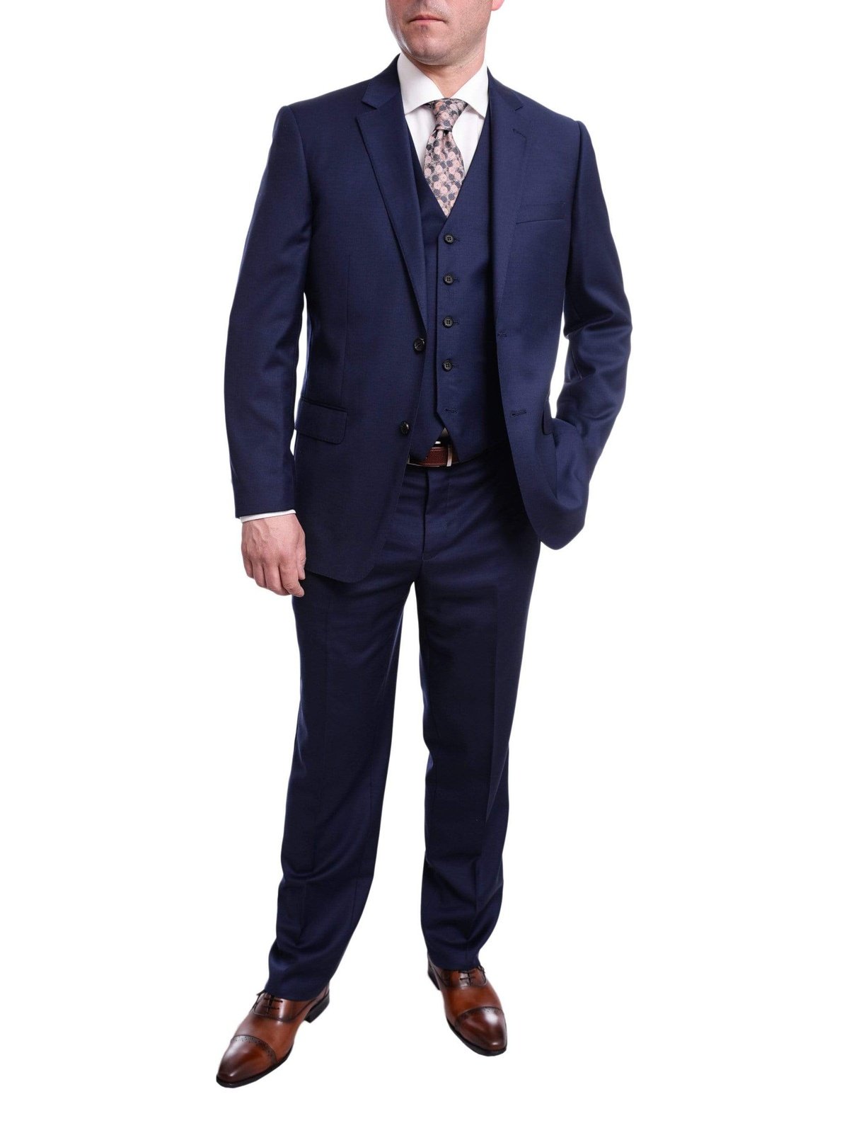 Raphael TWO PIECE SUITS 36S Men's Raphael Classic Fit Solid Navy Blue 2 Button 3 Piece 100% Wool Vested Suit