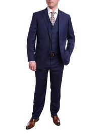 Thumbnail for Raphael TWO PIECE SUITS 36S Men's Raphael Classic Fit Solid Navy Blue 2 Button 3 Piece 100% Wool Vested Suit