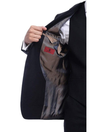 Raphael TWO PIECE SUITS Men's Raphael Classic Fit Solid Black Two Button 3 Piece 100% Wool Vested Suit