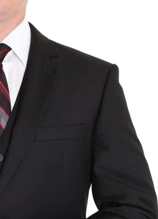 Raphael TWO PIECE SUITS Men's Raphael Classic Fit Solid Black Two Button 3 Piece 100% Wool Vested Suit