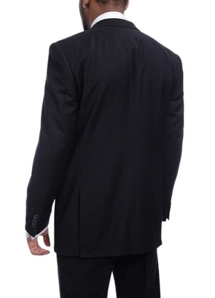 Raphael TWO PIECE SUITS Men's Raphael Classic Fit Solid Black Two Button 3 Piece 100% Wool Vested Suit