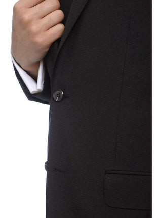 Raphael TWO PIECE SUITS Men's Raphael Classic Fit Solid Black Two Button 3 Piece 100% Wool Vested Suit