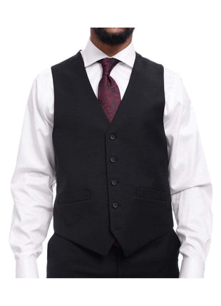 Raphael TWO PIECE SUITS Men's Raphael Classic Fit Solid Black Two Button 3 Piece 100% Wool Vested Suit