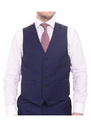 Raphael TWO PIECE SUITS Men's Raphael Classic Fit Solid Navy Blue 2 Button 3 Piece 100% Wool Vested Suit