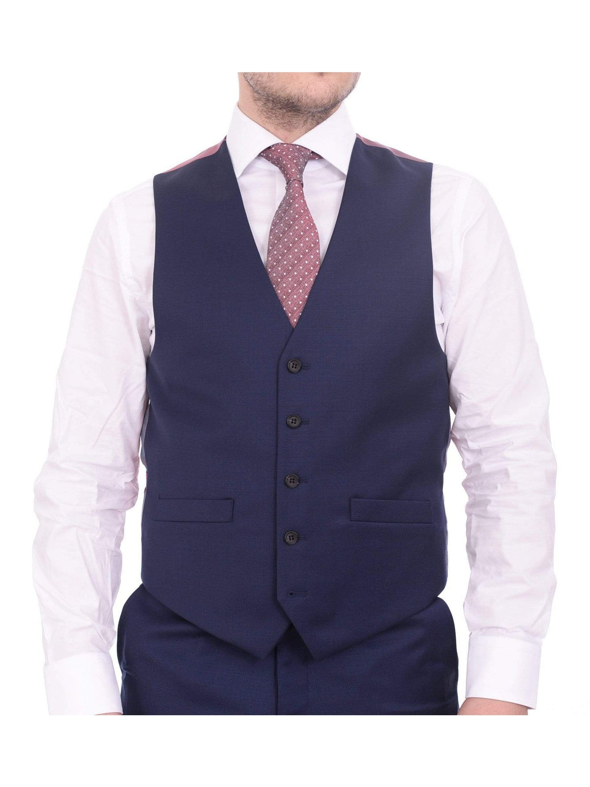 Raphael TWO PIECE SUITS Men&#39;s Raphael Classic Fit Solid Navy Blue 2 Button 3 Piece 100% Wool Vested Suit
