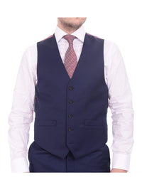 Thumbnail for Raphael TWO PIECE SUITS Men's Raphael Classic Fit Solid Navy Blue 2 Button 3 Piece 100% Wool Vested Suit