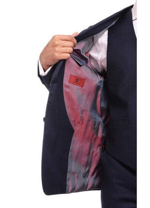 Raphael TWO PIECE SUITS Men's Raphael Classic Fit Solid Navy Blue 2 Button 3 Piece 100% Wool Vested Suit