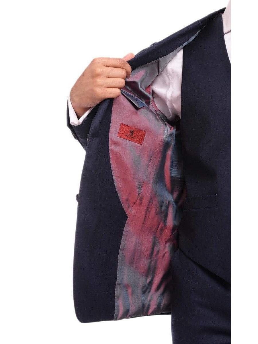 Raphael TWO PIECE SUITS Men&#39;s Raphael Classic Fit Solid Navy Blue 2 Button 3 Piece 100% Wool Vested Suit