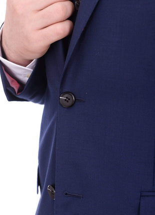 Raphael TWO PIECE SUITS Men's Raphael Classic Fit Solid Navy Blue 2 Button 3 Piece 100% Wool Vested Suit