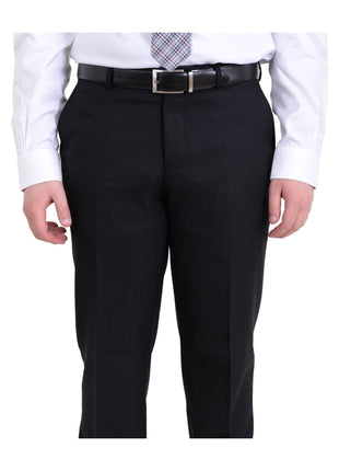 Raphael TWO PIECE SUITS Men's Raphael Slim Fit Solid Black Textured Two Button Wool 2 Piece Formal Suit