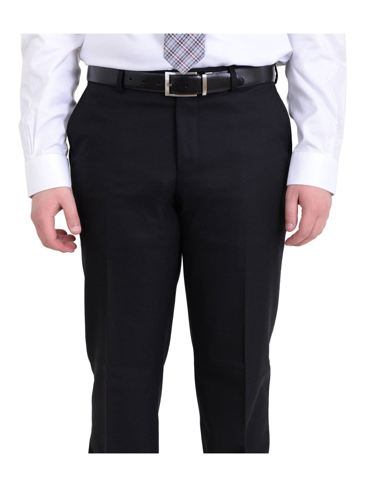 Raphael TWO PIECE SUITS Men&#39;s Raphael Slim Fit Solid Black Textured Two Button Wool 2 Piece Formal Suit
