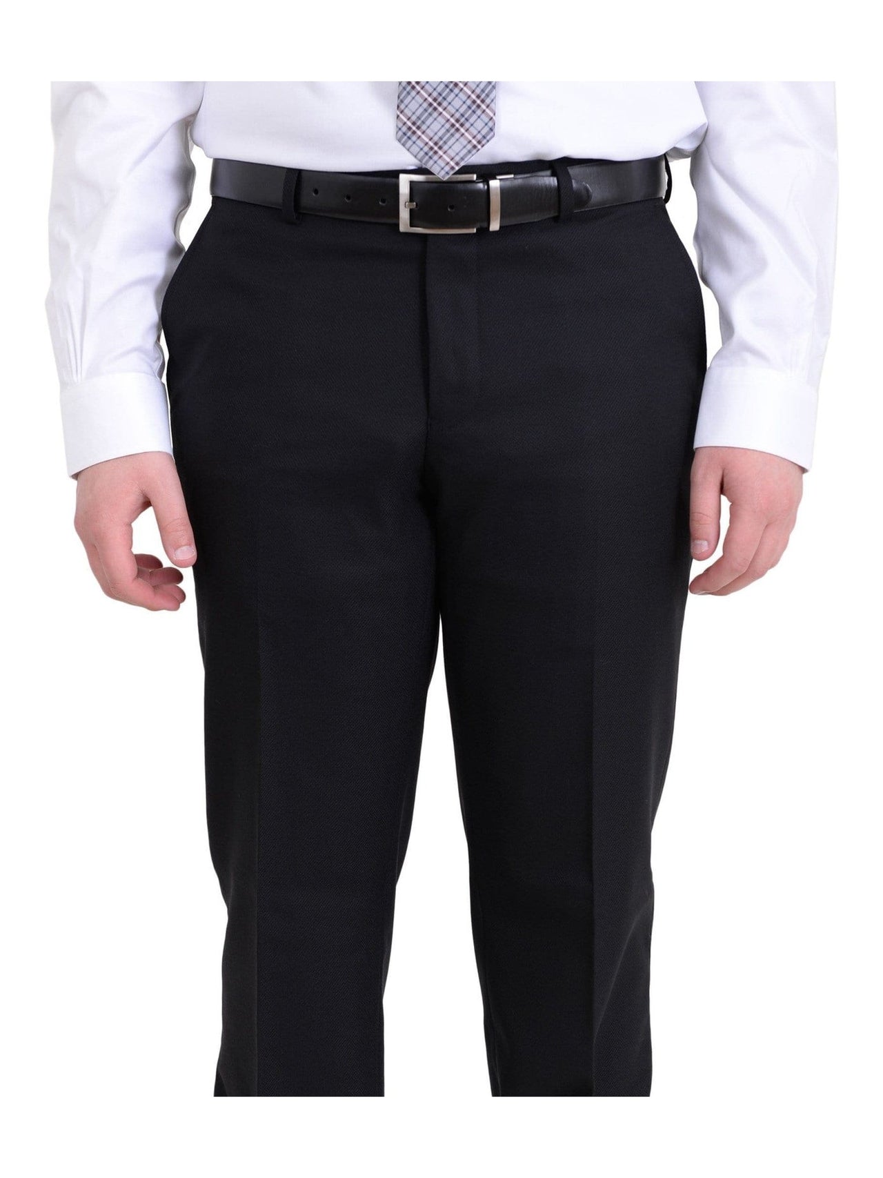 Raphael TWO PIECE SUITS Men's Raphael Slim Fit Solid Black Textured Two Button Wool 2 Piece Formal Suit