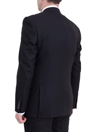 Raphael TWO PIECE SUITS Men's Raphael Slim Fit Solid Black Textured Two Button Wool 2 Piece Formal Suit