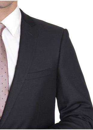 Raphael TWO PIECE SUITS Men's Raphael Slim Fit Solid Black Two Button Wool 2 Piece Formal Business Suit