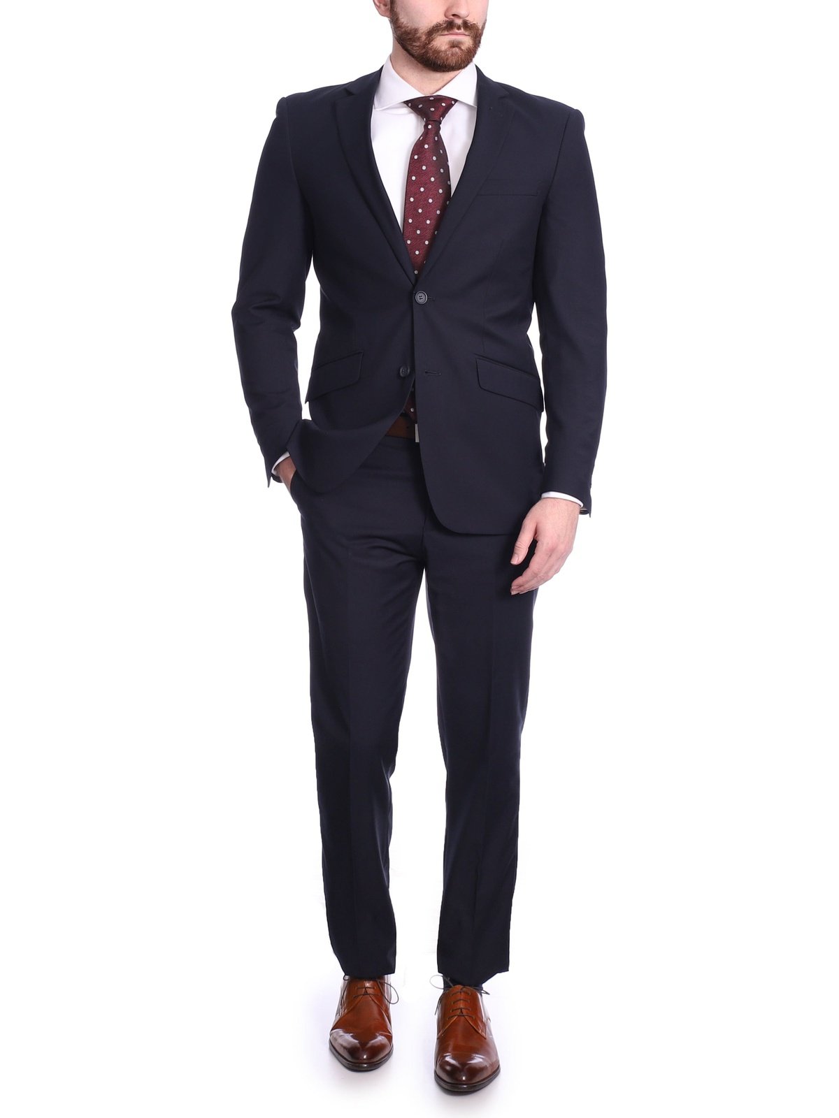 Raphael TWO PIECE SUITS Men&#39;s Raphael Slim Fit Solid Navy Blue Wool-touch Two Button 2 Piece Suit