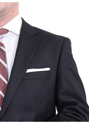 Raphael TWO PIECE SUITS Raphael Classic Fit Black Tonal Striped Two Button Wool Suit
