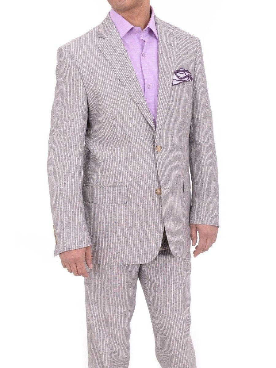 Raphael Classic Fit Gray Pinstriped Two Button Linen Suit - The Suit Depot