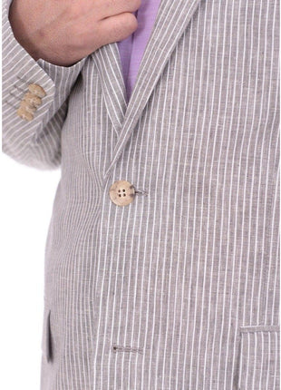 Raphael Classic Fit Gray Pinstriped Two Button Linen Suit - The Suit Depot